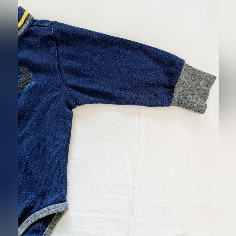 Vintage Gymboree 90s Blue Gray Long Sleeve Bodysuit Seal Embroidery Size Infant